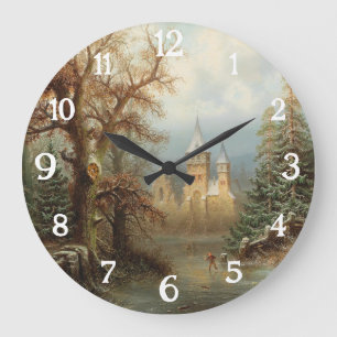 Romantische Winterlandschaft mit Eis-Skatern Große Wanduhr