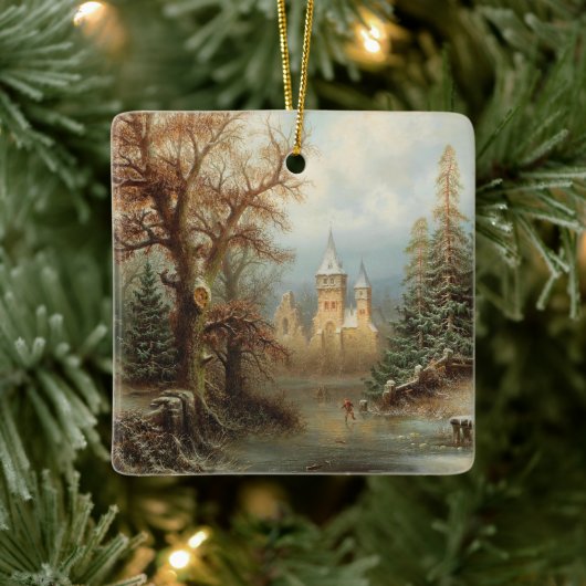 Romantische Winterlandschaft mit Eis-Skatern Keramikornament (Baum)
