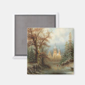 Romantische Winterlandschaft mit Eis-Skatern Magnet (Vorderseite/Rückseite)