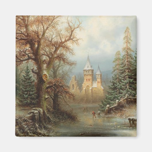 Romantische Winterlandschaft mit Eis-Skatern Magnet (Vorne)