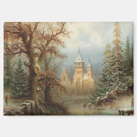 Romantische Winterlandschaft mit Eis-Skatern Magnet (Vorderseite)