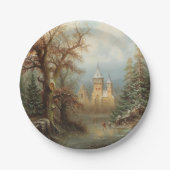 Romantische Winterlandschaft mit Eis-Skatern Pappteller (Vorderseite)