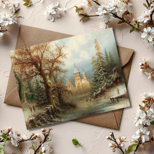 Romantische Winterlandschaft mit Eis-Skatern Postkarte