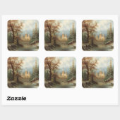 Romantische Winterlandschaft mit Eis-Skatern Quadratischer Aufkleber (Blatt)