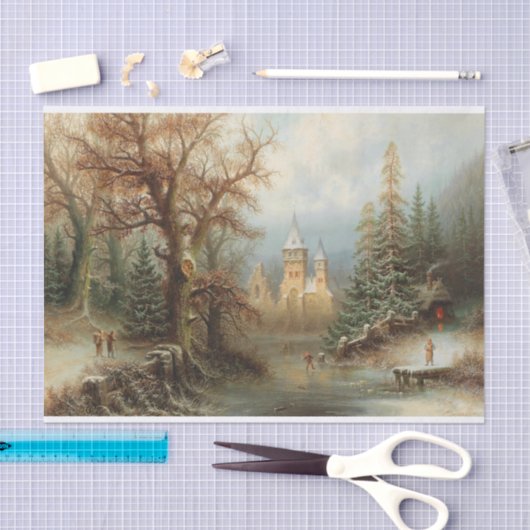 Romantische Winterlandschaft mit Eis-Skatern Seidenpapier (Handwerk)