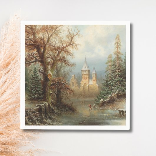 Romantische Winterlandschaft mit Eis-Skatern Serviette