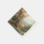 Romantische Winterlandschaft mit Eis-Skatern Serviette (Ecke)