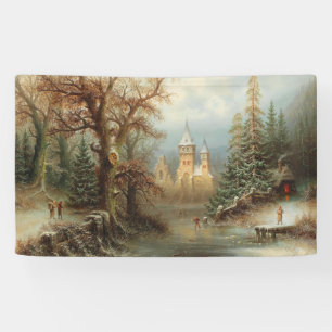 Romantische Winterlandschaft mit Schlittschuhläufe Banner