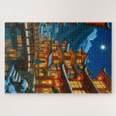 Romantische Winternacht in einer japanischen Onsen Puzzle (Horizontal)