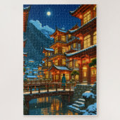 Romantische Winternacht in einer japanischen Onsen Puzzle (Vertikal)