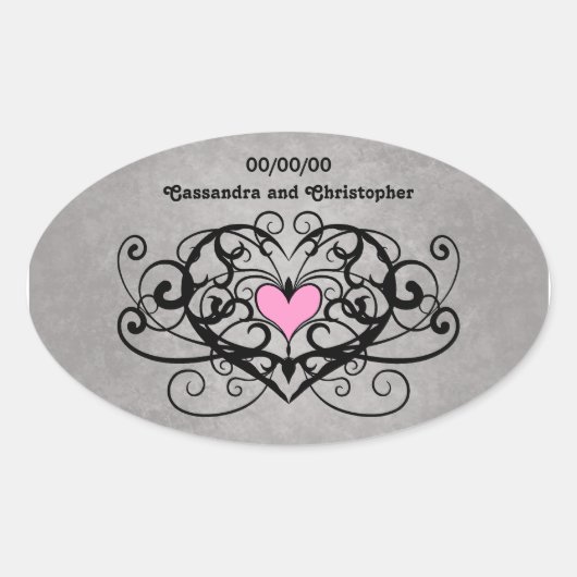 Romantische Wirbel und Herzen Ovaler Aufkleber (Vorderseite)