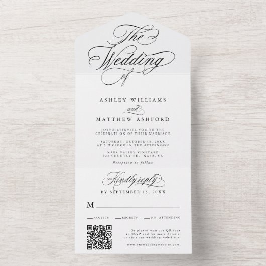 Romantische Wirble Kalligrafie-Hochzeit All In One Einladung (Innen Boden)