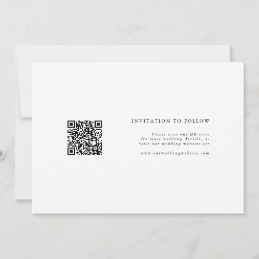 Romantische Wirble Kalligrafie QR Code Wedding Fot Save The Date (Rückseite)