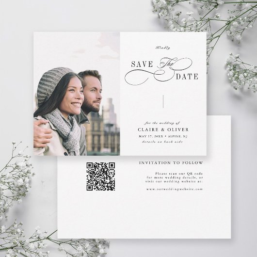 Romantische Wirble Kalligrafie QR Code Wedding Fot Save The Date