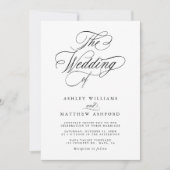 Romantische Wirble Kalligrafie Schwarz & Weiß Hoch Einladung (Vorderseite)