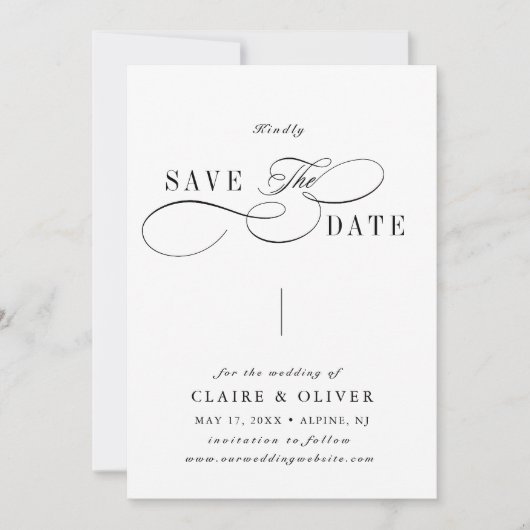 Romantische Wirble Kalligrafie Schwarz/Weiß Save The Date (Vorderseite)
