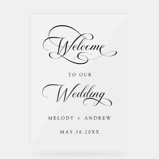 Romantische Wirble Script Wedding Willkommen Matti Acrylschild (Vorderseite)