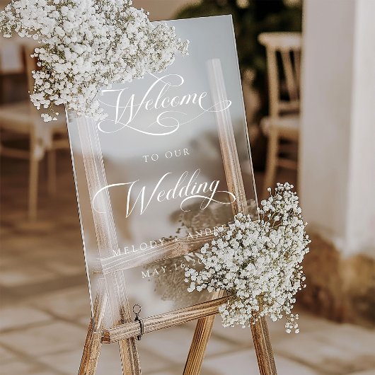 Romantische Wirble White Script Hochzeit Willkomme Acrylschild