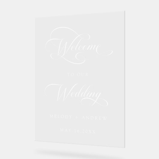 Romantische Wirble White Script Hochzeit Willkomme Acrylschild (Winkel)
