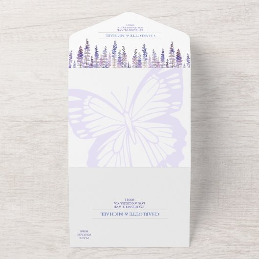 Romantische Wisteria Garden Hochzeit mit Menü All In One Einladung (Außenbereich)