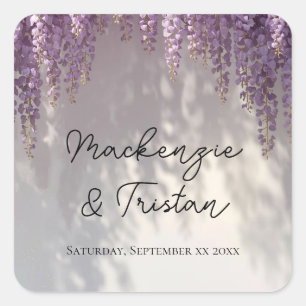 Romantische Wisteria-Hochzeit Quadratischer Aufkleber