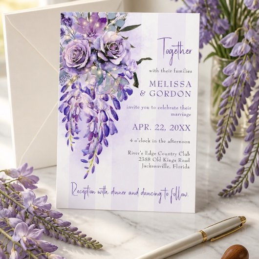 Romantische Wisteria Wedding Einladung