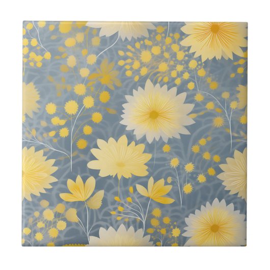 Romantische Yellow Chrysanthemum Petals Fliese (Vorderseite)