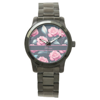 romantische, zarte, rosa Rosen Muster Armbanduhr