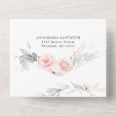 Romantische zarte, weich rosa Rosen Hochzeit All In One Einladung (Rückseite)