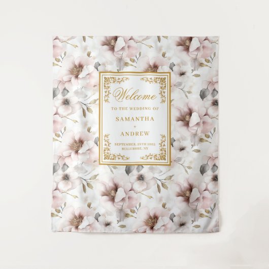 Romantische zeitlose, rosafarbene Hochzeitskulisse Wandteppich (Vorderseite)