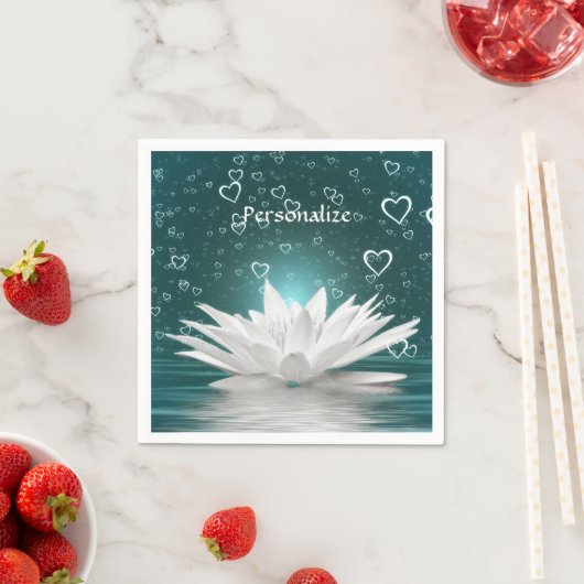 Romantische Zen White Lotus & Hearths Personalisie Serviette (Beispiel)