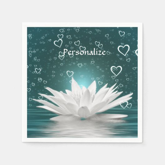 Romantische Zen White Lotus & Hearths Personalisie Serviette (Vorderseite)