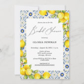 Romantische Zitronen und blaues Tiles Brautparty Einladung (Vorderseite)