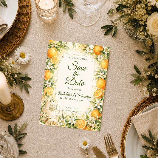 Romantische Zitrus-Hochzeit Save The Date