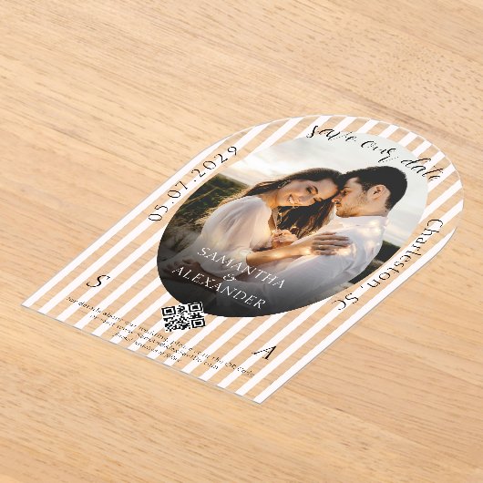 Romantischer 1-Foto-QR-Code Save the Date Acryleinladungen (Ablage )