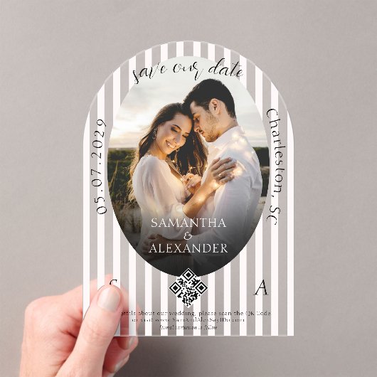 Romantischer 1-Foto-QR-Code Save the Date Acryleinladungen (Insitu (Handheld))