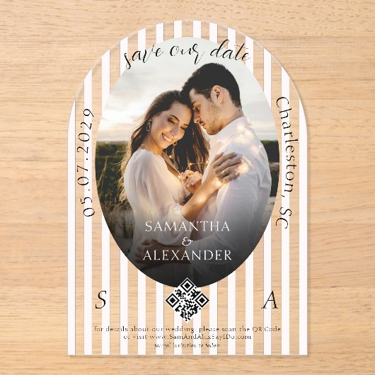 Romantischer 1-Foto-QR-Code Save the Date Acryleinladungen (Vorderseite)