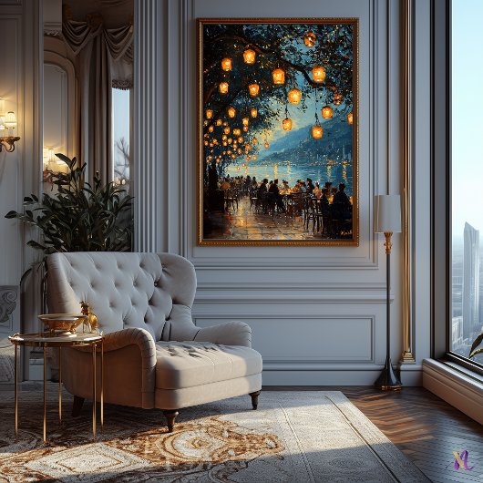 Romantischer Abend am See im impressionistischen S Poster