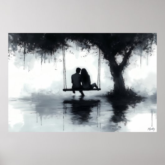 Romantischer Abend Couple on a Swing Under Tree Poster (Vorne)