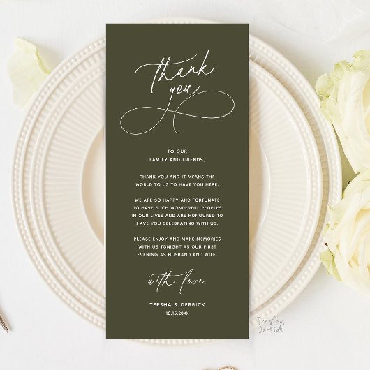 Romantischer Abendessen-Tisch-Dankeskarten-Setzung Programm