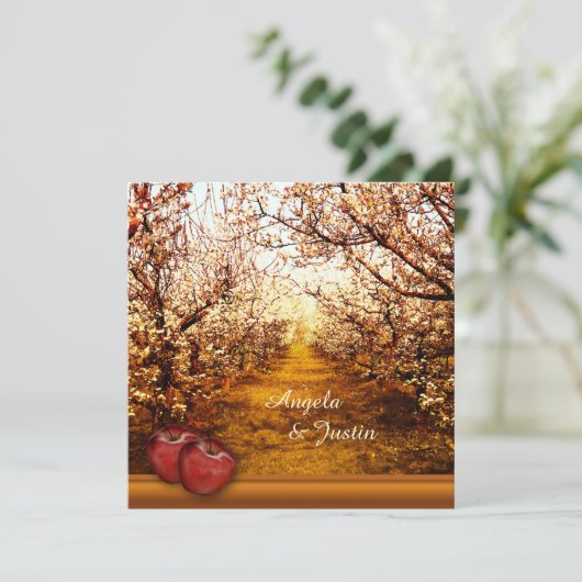 Romantischer Apple Orchard Hochzeitsempfang Einladung (Stehend Vorderseite)