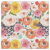 Romantischer Aquarell-Garten mit Blumen Stoff (Nahaufnahme)