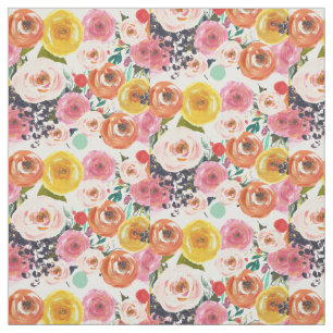 Romantischer Aquarell-Garten mit Blumen Stoff