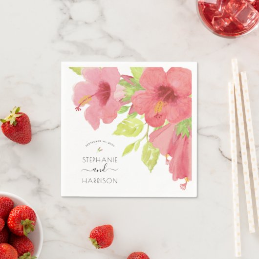 Romantischer Aquarell-Hibiskus Bloms Hochzeitspapi Serviette (Beispiel)
