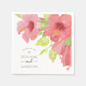 Romantischer Aquarell-Hibiskus Bloms Hochzeitspapi Serviette (Vorderseite)