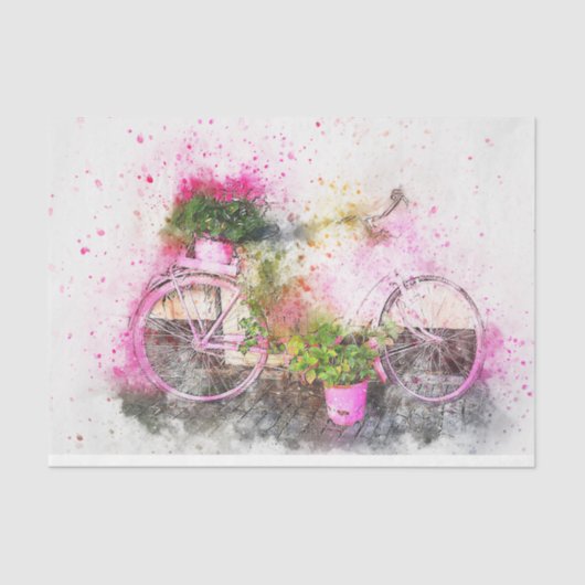 Romantischer Aquarellgarten Fahrrad Entdeckungsrei Seidenpapier (Vorderseite)