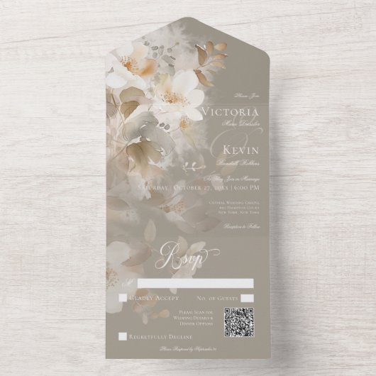 Romantischer ätherischer neutraler beiger QR-Code All In One Einladung (Innen Boden)