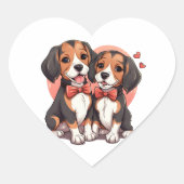 Romantischer Beagle Welpe Liebe Illustration Herz-Aufkleber (Vorderseite)