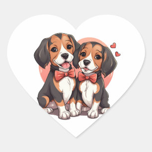Romantischer Beagle Welpe Liebe Illustration Herz-Aufkleber