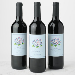 Romantischer blauer Blumen-Hortensienstrauß Weinetikett